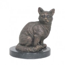 A0613 Sitting Bronze Cat on Marble Base