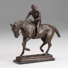 A1895 Large Bronze Race Horse with Riding Jockey