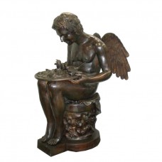 A2549 Large Bronze Fountain Of An Angel Feeding The Birds