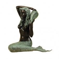A2807 Large Sitting Mermaid Fountain in 2 tone Green Patina Bronze