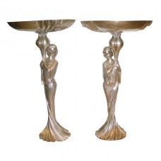 A2826 Pair of Bronze French Standing Lady Compote Trays