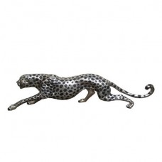 A2985 Large Silver Polished Finish Bronze Stalking Cheetah Sculpture