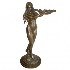 A3005 Large Bronze Fountain Of A Woman Holding Shell 