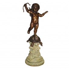 A3229 Large Bronze Cupid Standing on Turtle Fountain