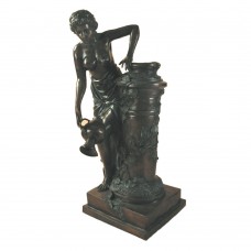 A3608 Sizable Bronze Woman Standing at Well Fountain