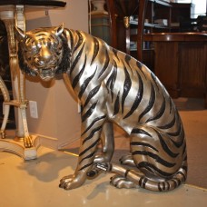 A3629 Large Bronze Sitting Striped Bengal Tiger Statue