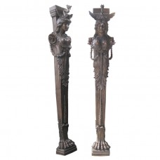 A3699 Pair of Palatial Bronze Baroque Women Decorative Column Architectural Pilars