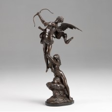 A4341 Bronze Woman Holding Angel w. Bow on Marble Base