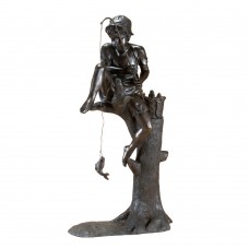 A4881 Large Impressive Bronze Fountain Of A Boy Fishing 