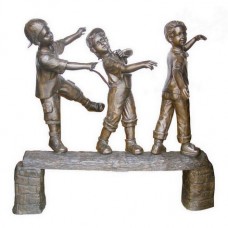 A4973 Life like bronze of three young boys walking down a log