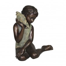 A5135 Delightful Bronze Fountain Of A Young Girl Holding A Shell