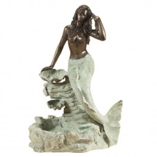 A5205 Large Bronze Fountain Of A Mermaid Relaxing On Rocks