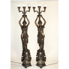 A5342 Pair of Large Monumental Size Bronze Lady Figural Lamps