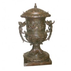 A5578 Large Detailed Bronze Covered Urn With Angel Handles 