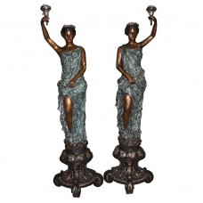 A5645 Pair of Palatial Tall Bronze Standing Lady Torchiere  Lamps