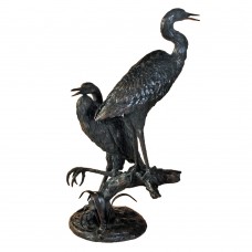 A5683 Bronze Fountain Of Two Cranes Perched On A Branch