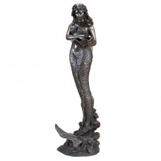 A5816  Tall Standing Bronze Fountain Of A Mermaid Holding A Shell