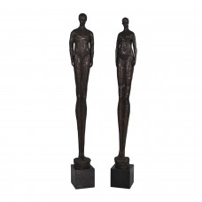 A5828 Tall Bronze Man and Woman w. Long Legs on Base