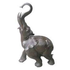A5835  Impressive Bronze Of Standing Elephant Holding His Trunk Up