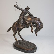 A5898 Bronze Cowboy Riding Bucking Bronco on Marble