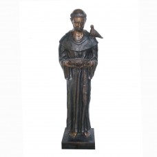 A6026 Large Bronze Standing Saint with Bird on Shoulder