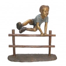 A6034 Large Bronze Boy Jumping Over Fence