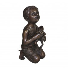 A6040  Charming Bronze Fountain Of A Young Boy Holding A Frog