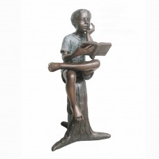 A6055 Bronze Little Boy Sitting on Log Reading a Book