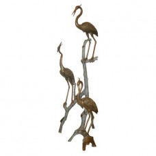 A6345  Tall Bronze Fountain Of Three Birds Perched On Branches