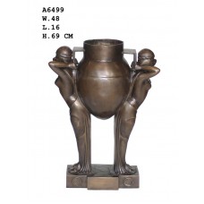 A6499 Two Bronze Egyptian Women Holding Water Jug