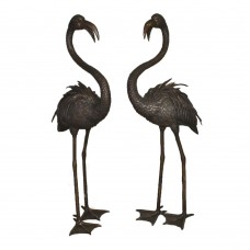 A6506 Pair of Standing Bronze Flamingos
