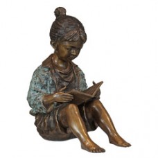 A6515 Bronze Two Tone Statue of Young Girl Reading 