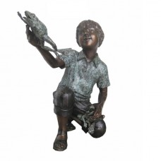 A6729 Bronze Fountain Of A Young Boy Holding A Frog