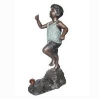 A6767  Charming Large Bronze Fountain Of A Young Boy Running