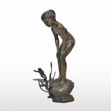 A6863 Bronze Fountain Of A Young Girl w. Frog on Lily Pad 