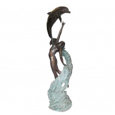 A6916 Bronze Fountain Of A Woman Reaching For Dolphin