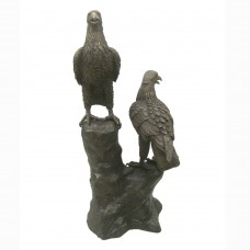 A6960 Two Bronze Eagles Perched on Log