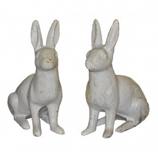 A7 Pair of Watchful Cast Iron Sitting Rabbits