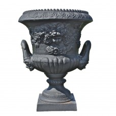 C153 Cast Iron Urn With Face and Grape Details
