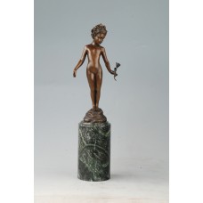 EP-745 Bronze Statue of Girl Holding Flower