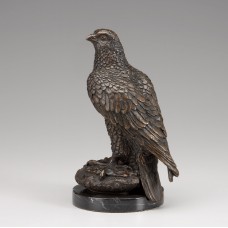 HM2386 Perched Bronze Hawk on Marble 