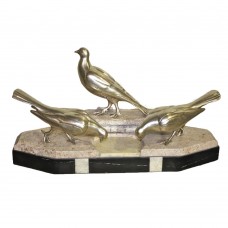 HM2420 Silver Polished Finish Bronze Sculpture of Three Pigeons on Marble Base
