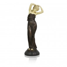 XQ-035 Bronze Statue of Woman Modeling Barefoot in Draped Dress
