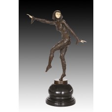 XQ-038 Bronze and Soapstone Art Deco Woman Dancing on Marble Base