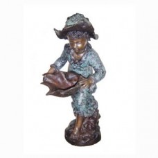 A5019AC  Bronze Fountain Of A Young Girl Walking Carrying A Shell